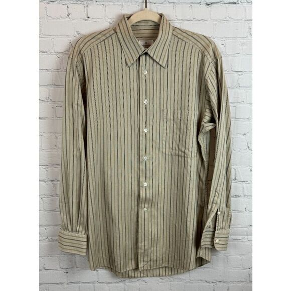 ERMENEGILDO ZEGNA striped superfine cotton beige gray taupe mens shirt size M - Picture 1 of 8